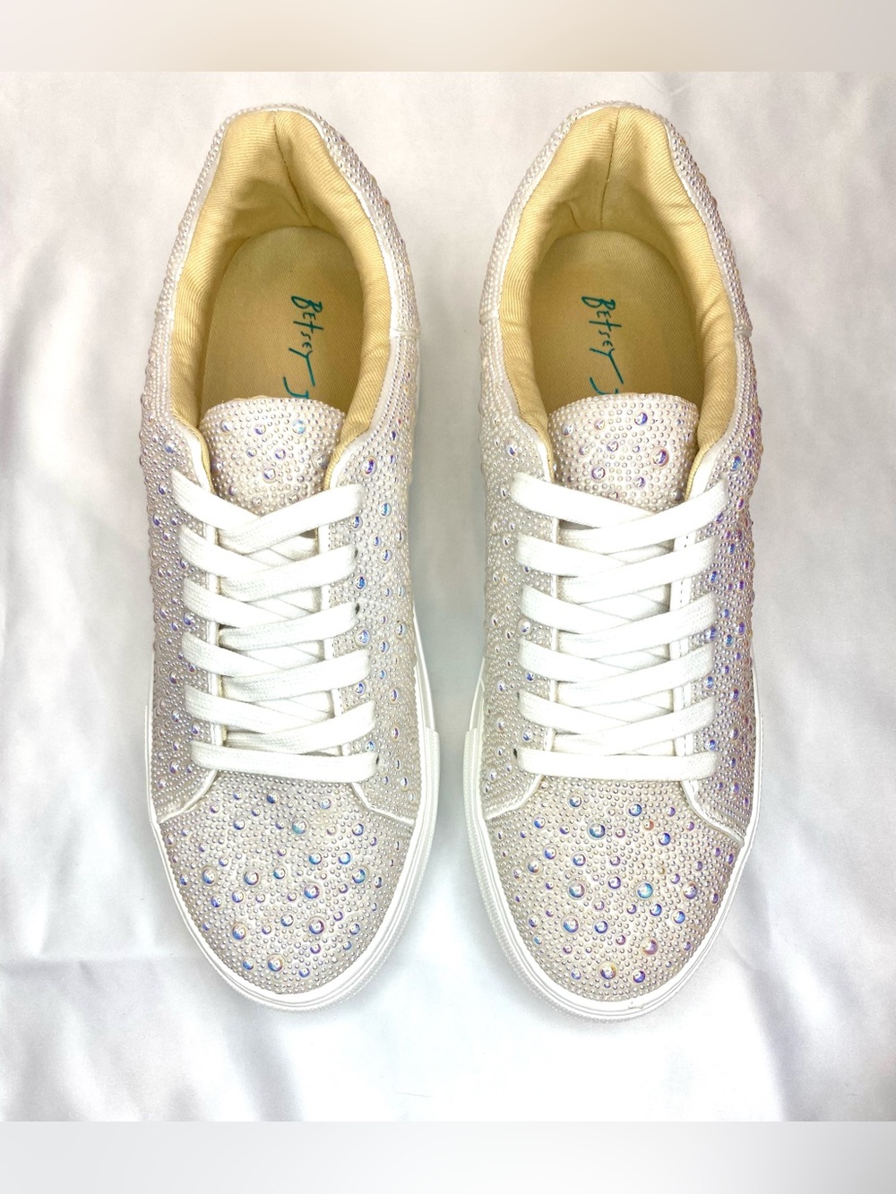 Betsey Johnson White Crystal Pearl Platform Sneakers Sidny Size 8.5 NIB Comfy!